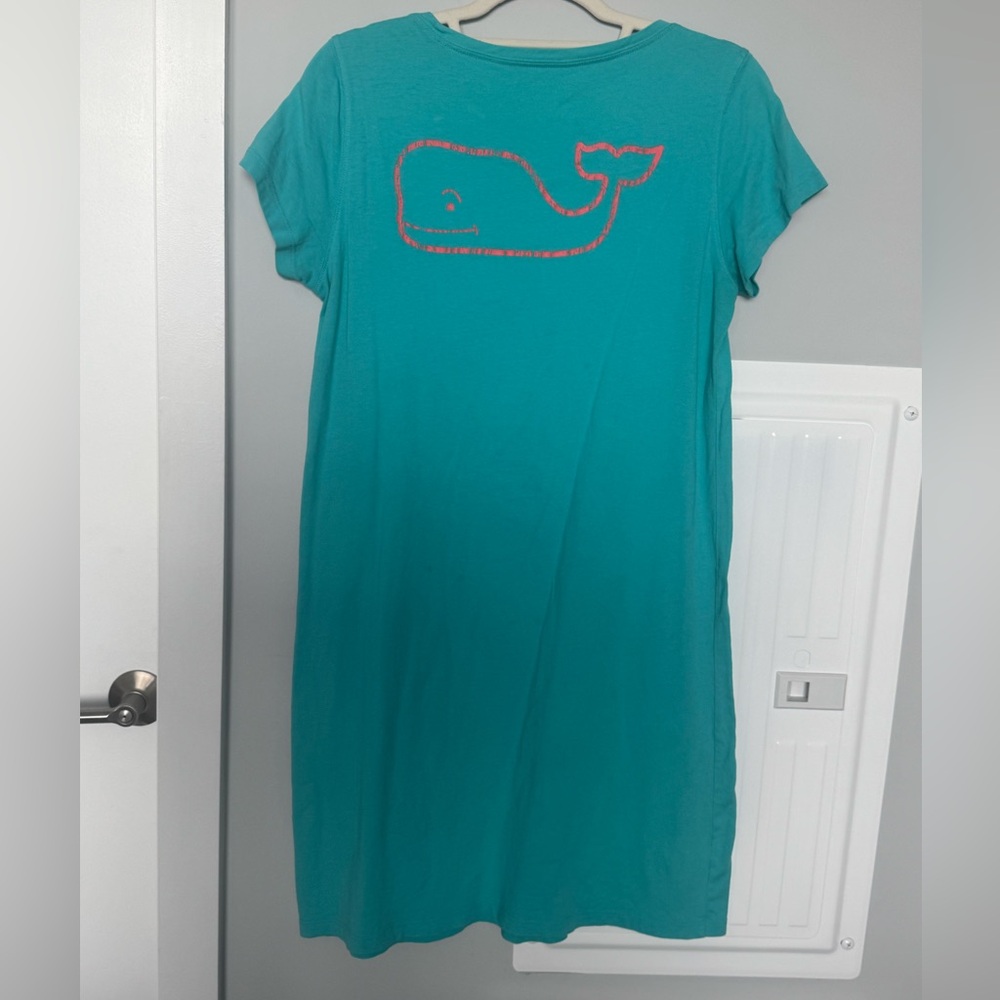 Vineyard Vines Teal Dress with Pink Whale Graphic